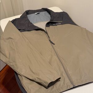 Columbia Men Windbreaker Tan BLK Multi Use Hidden Hood Jacket Packable Size XXL